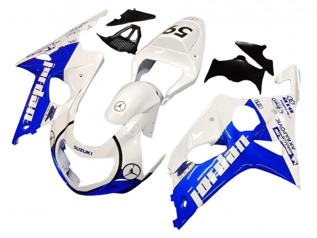 2000-2002 Suzuki GSXR1000 Motorcycle Fairings - White Blue Jordan 59