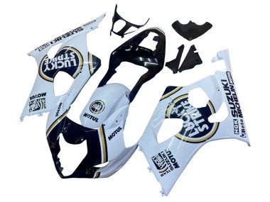 Cheap 2003-2004 Suzuki GSXR 1000 Motorcycle Fairings - White Black Gold Motul Lucky Strike