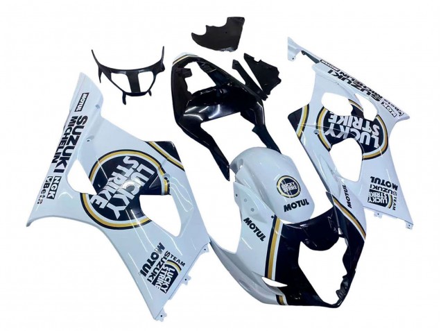 2003-2004 Suzuki GSXR 1000 Motorcycle Fairings - White Black Gold Motul Lucky Strike