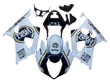 Cheap 2003-2004 Suzuki GSXR 1000 Motorcycle Fairings - White Black Gold Motul Lucky Strike