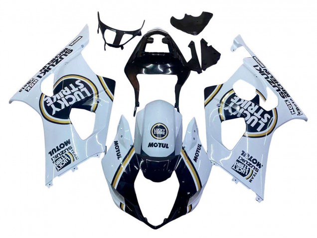2003-2004 Suzuki GSXR 1000 Motorcycle Fairings - White Black Gold Motul Lucky Strike