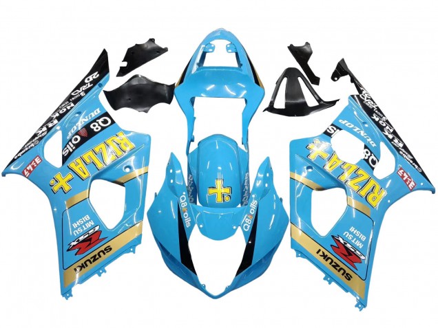 2003-2004 Suzuki GSXR 1000 Motorcycle Fairings - Light Blue Yellow Black Rizla Motul
