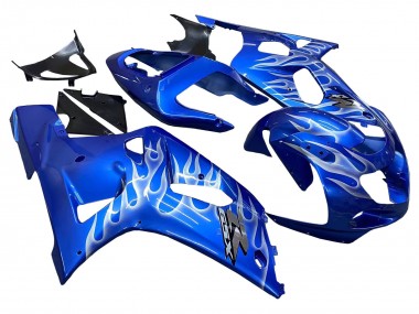 Cheap 2001-2003 Suzuki GSXR 600 / GSXR 750 Motorcycle Fairings - Blue with White Flame