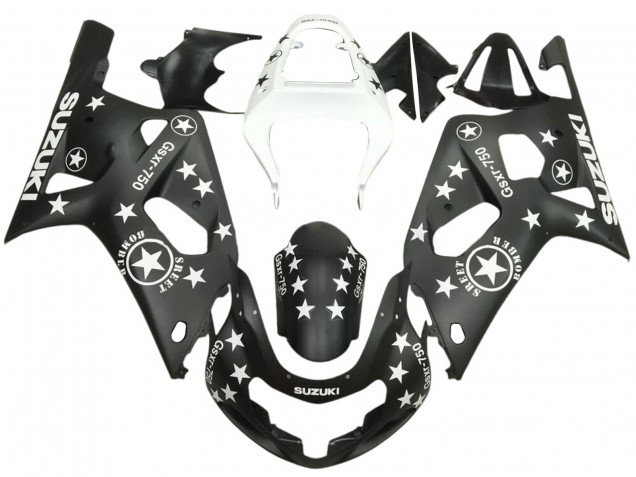 2001-2003 Suzuki GSXR 600 / GSXR 750 Motorcycle Fairings - Glossy Black White Star