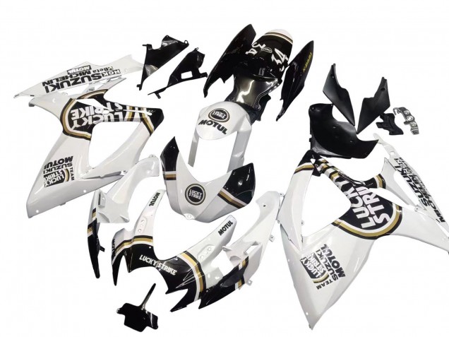2006-2007 Suzuki GSXR 600 / GSXR 750 Motorcycle Fairings - White Black Lucky Strike Motul