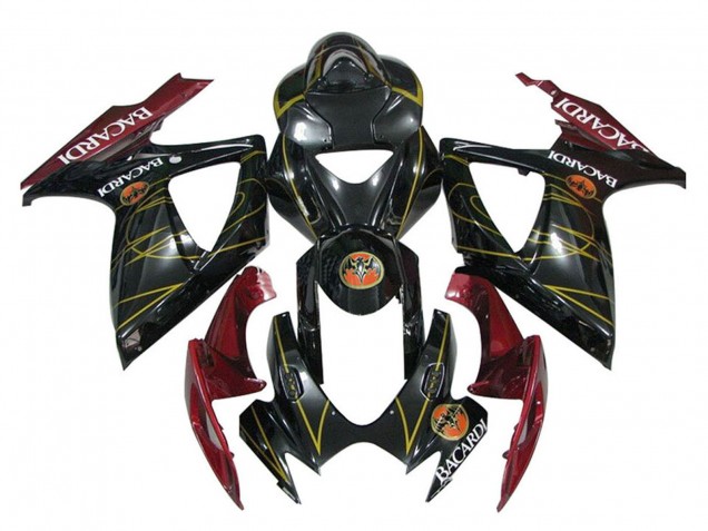 2006-2007 Suzuki GSXR 600 / GSXR 750 Motorcycle Fairings - Glossy Black Red Gold