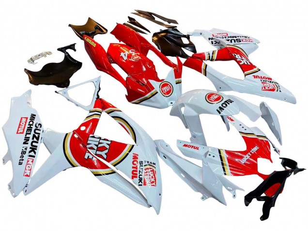 2008-2010 Suzuki GSXR 600 / GSXR 750 Motorcycle Fairings - White Red Motul Lucky Strike