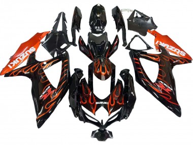 Cheap 2008-2010 Suzuki GSXR 600 / GSXR 750 Motorcycle Fairings - Glossy Black Orange Flame