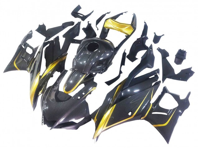 2019-2021 Yamaha YZF R3/R25 Motorcycle Fairings - Gold Black Carbon Fiber