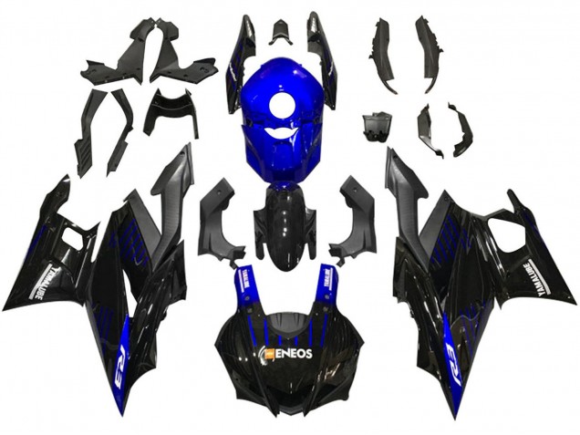 2019-2021 Yamaha YZF R3/R25 Motorcycle Fairings - Blue Black Carbon Fiber ENEOS Yamalube