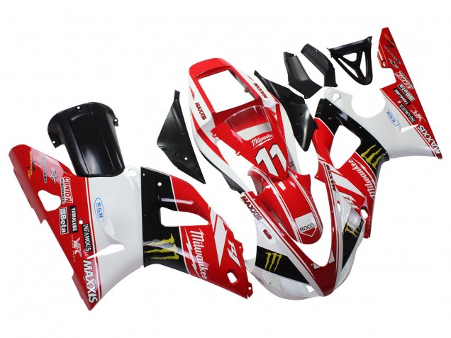 1998-1999 Yamaha YZF 1000 R1 Motorcycle Fairings - Red White Black Yellow Monster Milwaukee MAXXIS 11