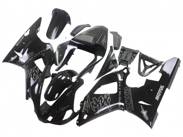 2000-2001 Yamaha YZF 1000 R1 Motorcycle Fairings - Glossy Black White Monster Motul