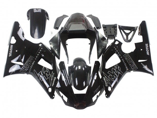 2000-2001 Yamaha YZF 1000 R1 Motorcycle Fairings - Glossy Black White Monster Motul