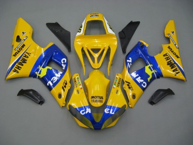 Cheap 2000-2001 Yamaha YZF 1000 R1 Motorcycle Fairings - White Yellow Blue Motul Camel