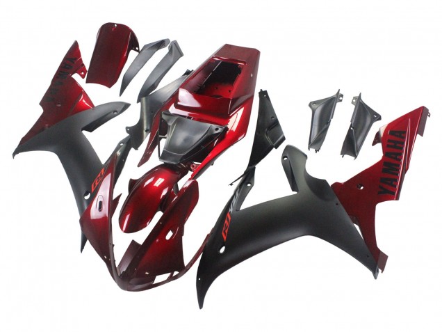 2002-2003 Yamaha YZF 1000 R1 Motorcycle Fairing Kits - Red Matte Black