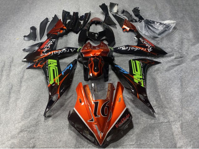 2002-2003 Yamaha YZF 1000 R1 Motorcycle Fairings - Orange Black Neon Green with Flame 16