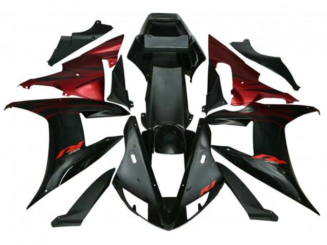 2002-2003 Yamaha YZF 1000 R1 Motorcycle Fairings - Red Black Flame