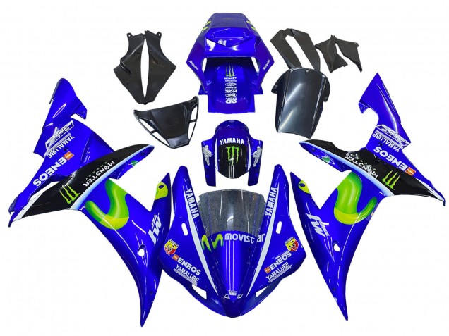 2002-2003 Yamaha YZF 1000 R1 Motorcycle Fairings - Blue Black Green MoviStar ENEOS Monster