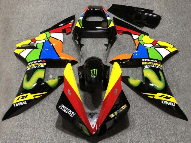 2002-2003 Yamaha YZF 1000 R1 Motorcycle Fairings - Glossy Black Red Yellow Green Movistar Semakin Didepan