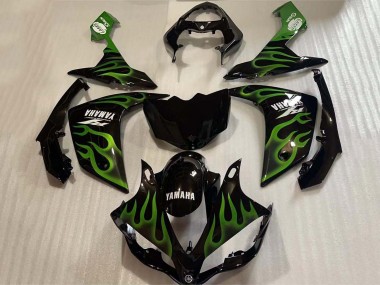 Cheap 2004-2006 Yamaha YZF 1000 R1 Motorcycle Fairings - Glossy Black Green Flame White Decal