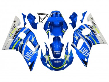 Cheap 1998-2002 Yamaha YZF 600 R6 Motorcycle Fairings - White Blue Neon Yellow Fiat Motul Michelin