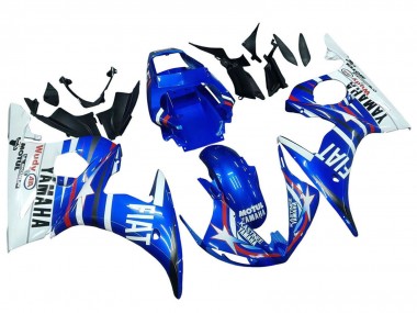 Cheap 2003-2004 Yamaha YZF R6 Motorcycle Fairings - White Blue Fiat Motul Kastinee