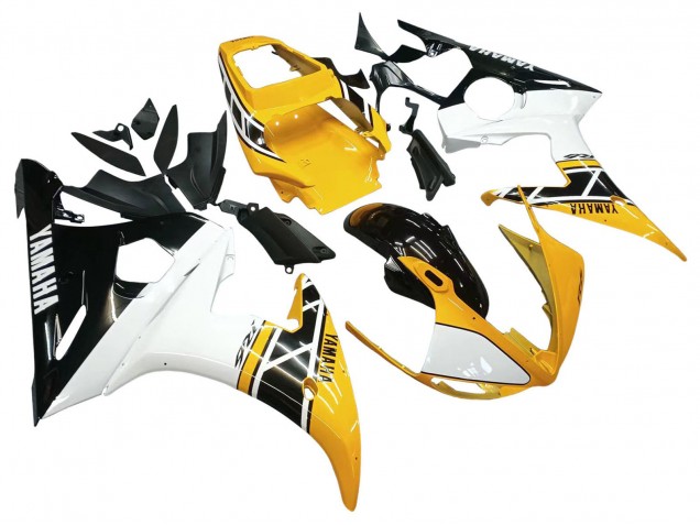 2006-2009 Yamaha YZF R6S Motorcycle Fairings - Yellow White Glossy Black