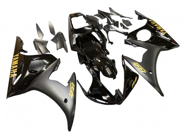 2006-2009 Yamaha YZF R6S Motorcycle Fairings - Glossy Black Matte Black Gold Decals