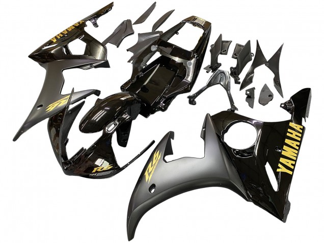 2006-2009 Yamaha YZF R6S Motorcycle Fairings - Glossy Black Matte Black Gold Decals