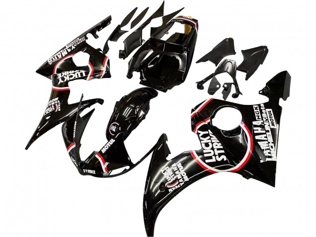 2006-2009 Yamaha YZF R6S Motorcycle Fairings - Glossy Black Red White Lucky Strike Motul