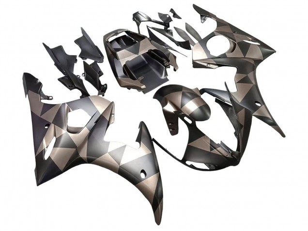 2006-2009 Yamaha YZF R6S Motorcycle Fairings - Grey Matte Black Geometric