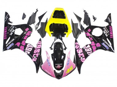 Cheap 2003-2004 Yamaha YZF R6 Motorcycle Fairings - Yellow Pink Glossy Black Rossi Repsol 46