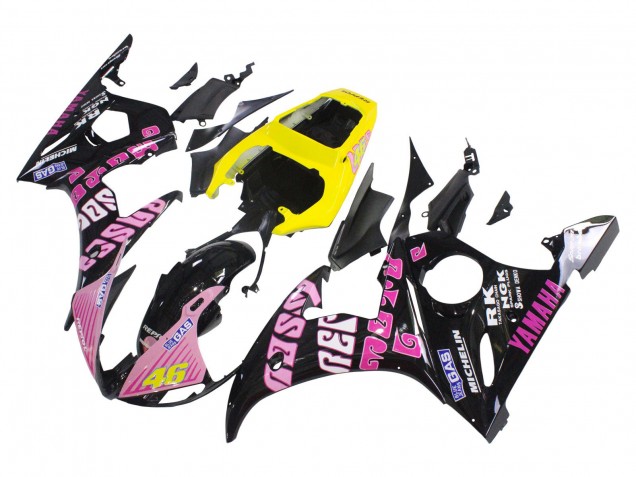 2006-2009 Yamaha YZF R6S Motorcycle Fairings - Yellow Pink Glossy Black Rossi Repsol 46
