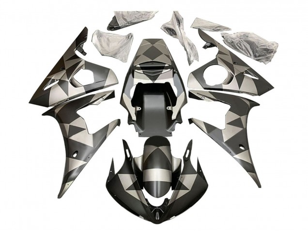 2006-2009 Yamaha YZF R6S Motorcycle Fairings - Black Red Geometric