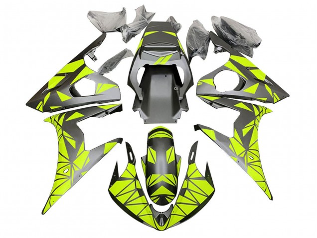 2006-2009 Yamaha YZF R6S Motorcycle Fairings - Neon Green Matte Black Geometric