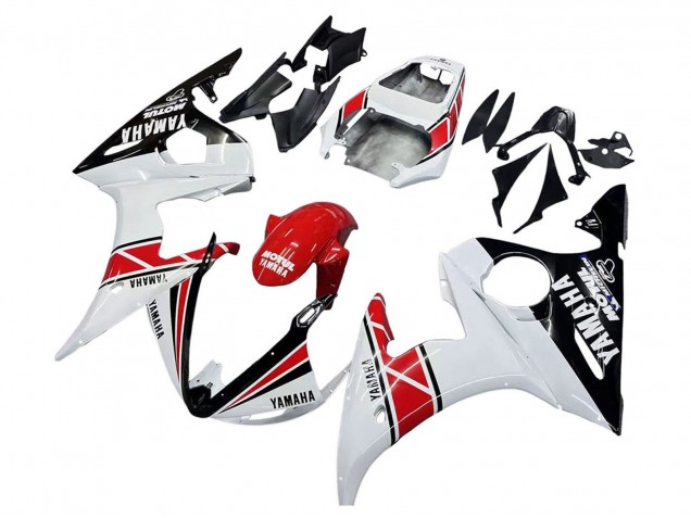 2006-2009 Yamaha YZF R6S Motorcycle Fairings - White Red Glossy Black Motul