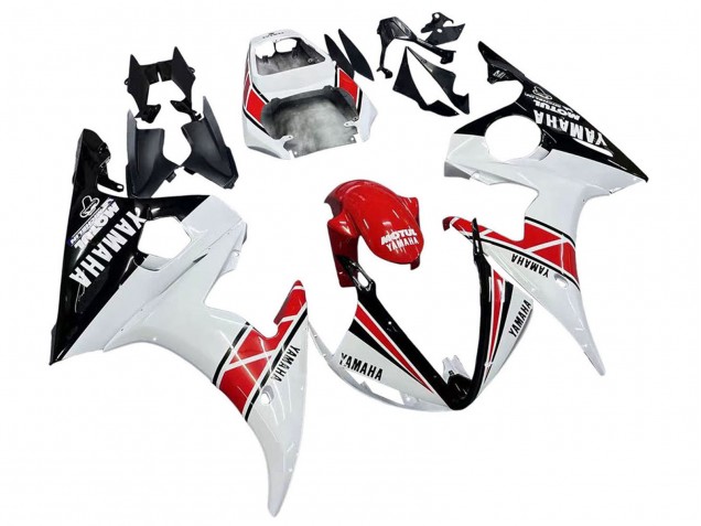 2006-2009 Yamaha YZF R6S Motorcycle Fairings - White Red Glossy Black Motul