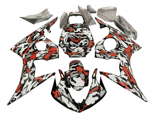 2006-2009 Yamaha YZF R6S Motorcycle Fairings - Black Red Grey Camouflage