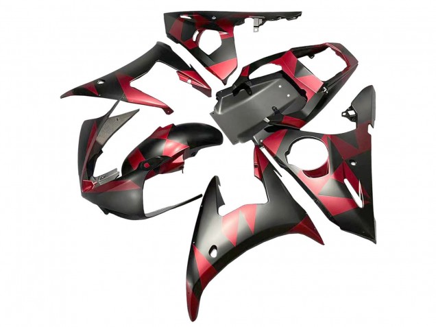 2005 Yamaha YZF 600 R6 Motorcycle Fairings - Matte Black Red Geometric