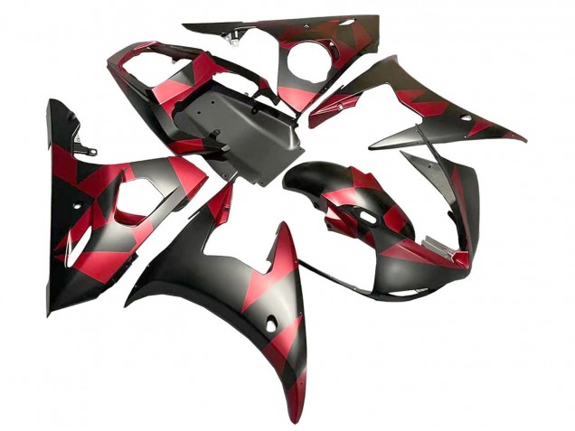 2005 Yamaha YZF 600 R6 Motorcycle Fairings - Matte Black Red Geometric