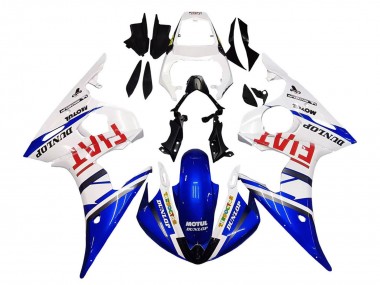 Cheap 2005 Yamaha YZF 600 R6 Motorcycle Fairings - White Blue Dunlop Fiat Motul