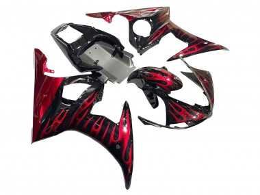 Cheap 2005 Yamaha YZF 600 R6 Motorcycle Fairings - Black with Red Flame