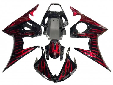 Cheap 2005 Yamaha YZF 600 R6 Motorcycle Fairings - Black with Red Flame