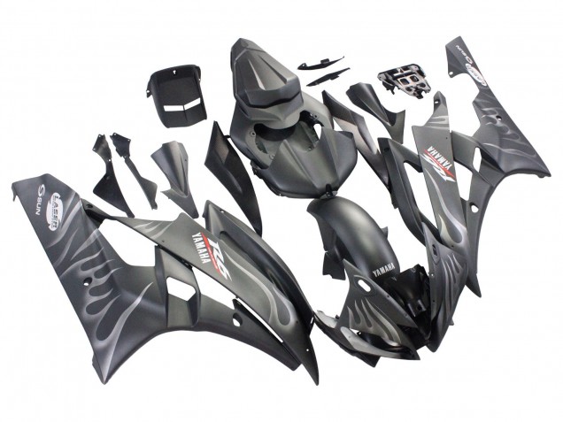 2006-2007 Yamaha YZF 600 R6 Motorcycle Fairings - Matte Black Silver Flame