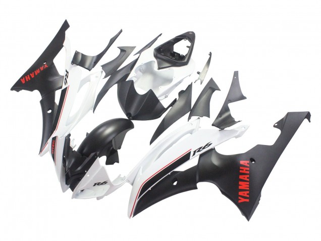 2008-2016 Yamaha YZF 600 R6 Motorcycle Fairings - White Matte Black Red Decals
