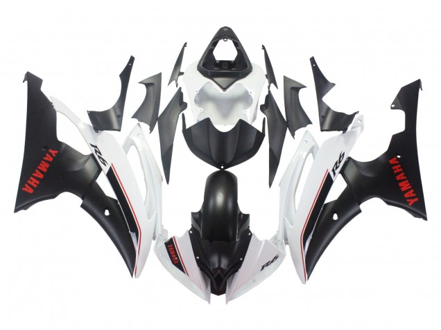 2008-2016 Yamaha YZF 600 R6 Motorcycle Fairings - White Matte Black Red Decals
