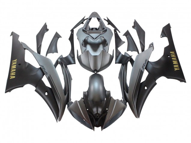 2008-2016 Yamaha YZF 600 R6 Motorcycle Fairings - Grey Matte Black Gold Decals