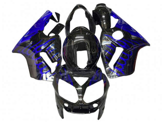 2000-2001 Kawasaki ZX12R Motorcycle Fairings - Glossy Black Blue Flame