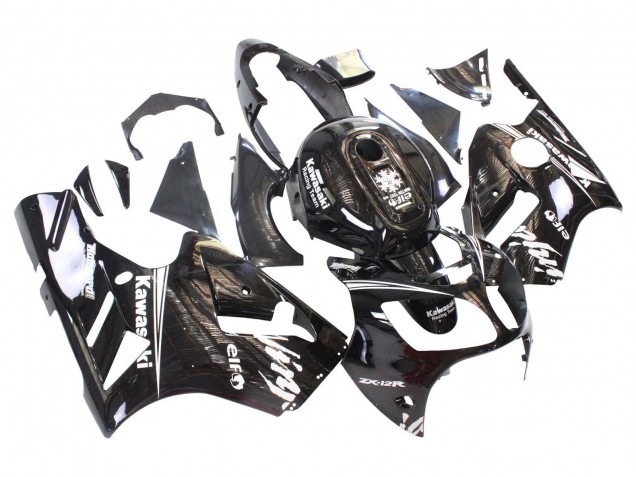2000-2001 Kawasaki ZX12R Motorcycle Fairings - Glossy Black White Elf Snow