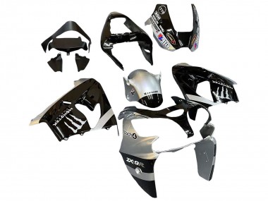 Cheap 2002-2003 Kawasaki ZX9R Motorcycle Fairings - Silver Glossy Black Monster Elf